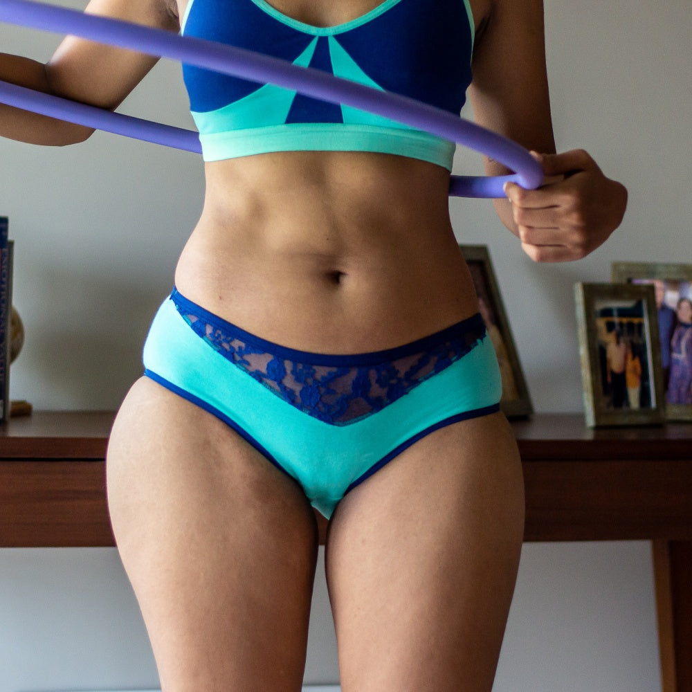 Best of Both Worlds Bra Panty Set (Navy Blue - Sea Green)